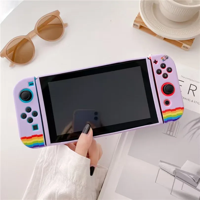 Фото Симпатичный защитный чехол Nyan Cat Rainbow для Nintendo Switch, тонкий чехол из мягкого ТПУ для консоли Nintendo Switch, игровые аксессуары NS №4