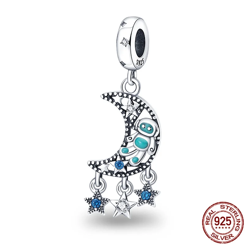

Authentic 925 Sterling Silver Stars And Moon Bead Fit Original Pandora Bracelets Charm Dangle DIY Jewelry Woman Fine Gift