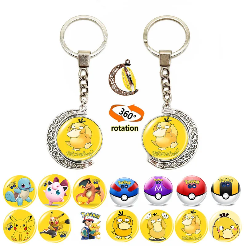 

Pokemon Keychain Fashion Cartoon Electroplating Alloy Crescent Glass Gem Duck Anime Peripheral Bag Decoration Toy