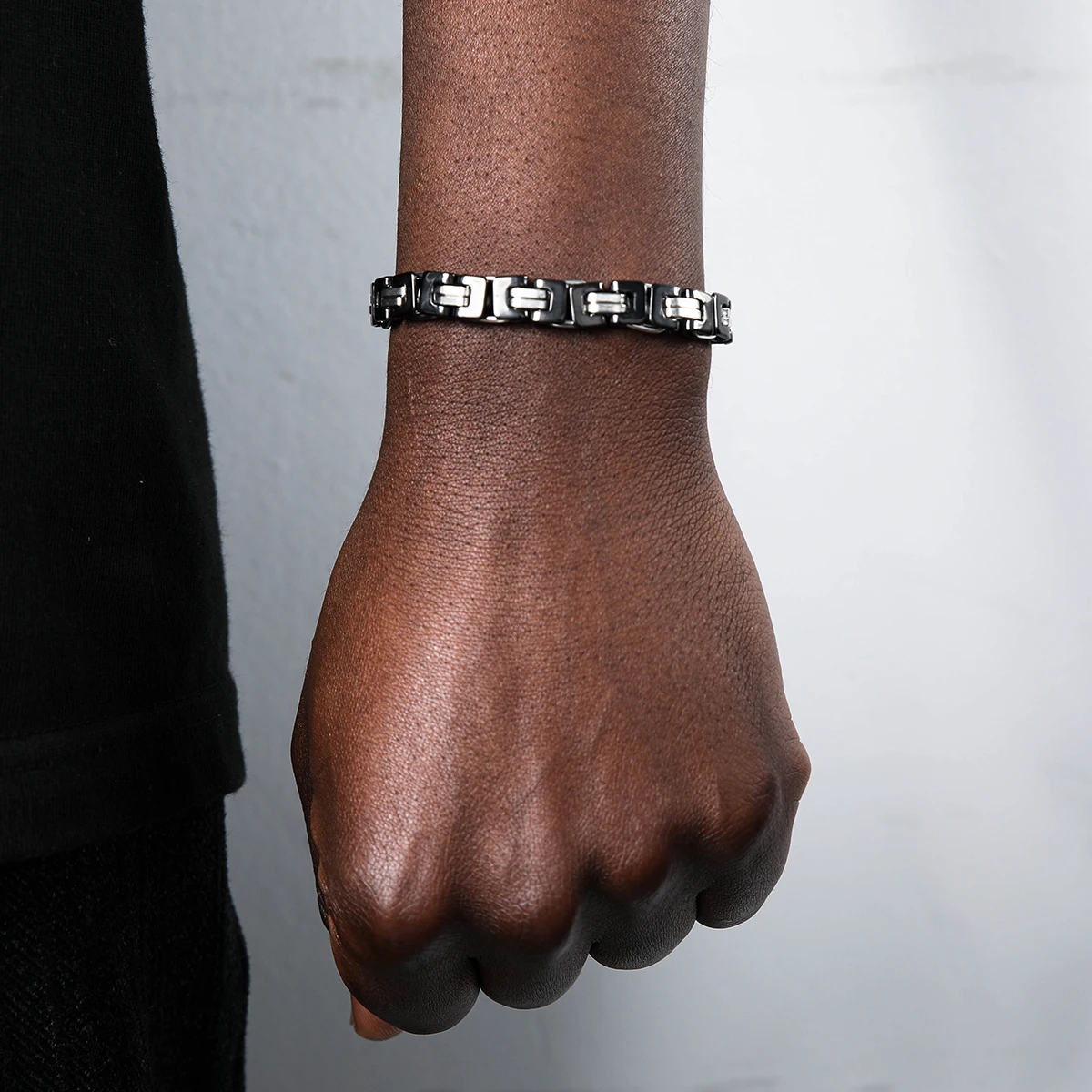 

US7 8mm Box Link Chain Bracelet for Men Contrast Color Stainless Steel Chain Women Trendy Wrist On the Hand Jewelry Gifts