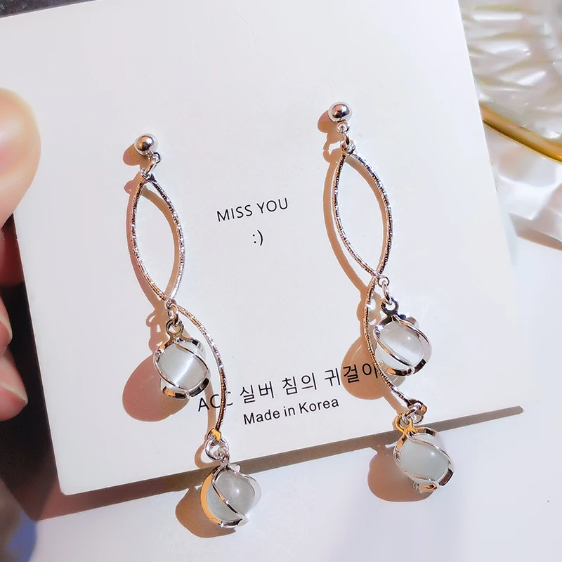 Серьги с имитацией опала Южная Корея элегантные длинные серьги-клипсы без ушей