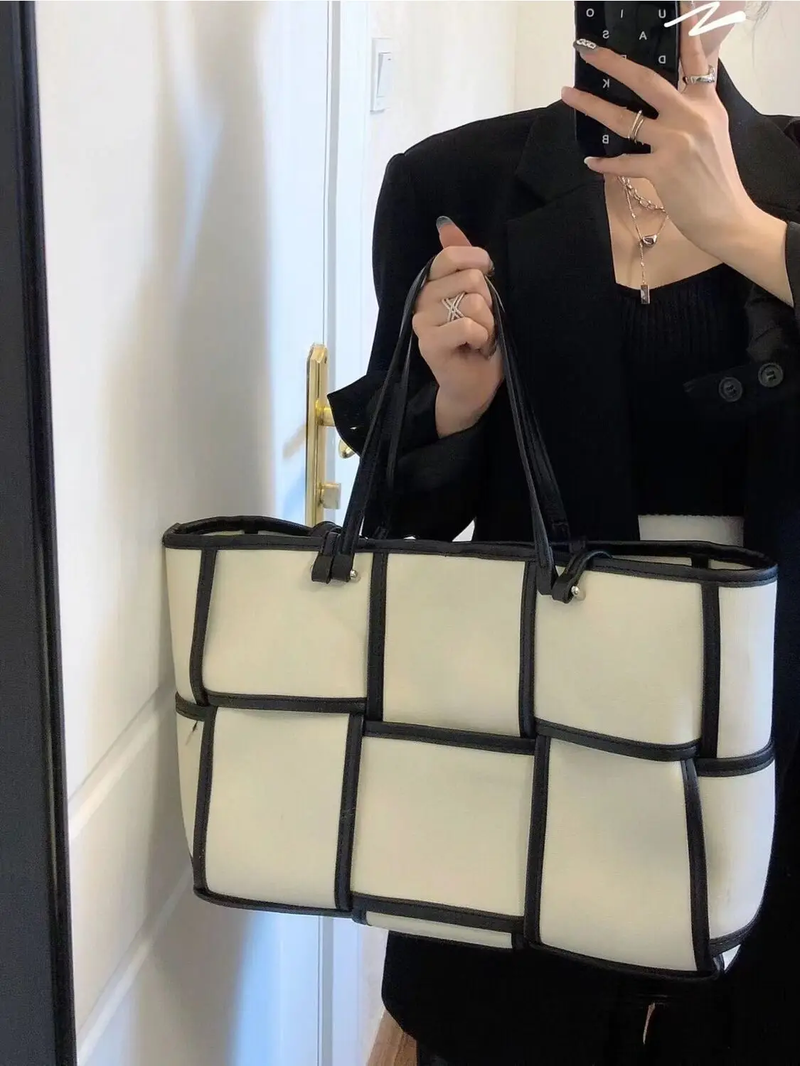 

Korean Fashion Large Capacity Plaid Canvas Tote Bag Handbag Women Tote Purses High Capacity Shoulder Bag Shopping Bucket Bags