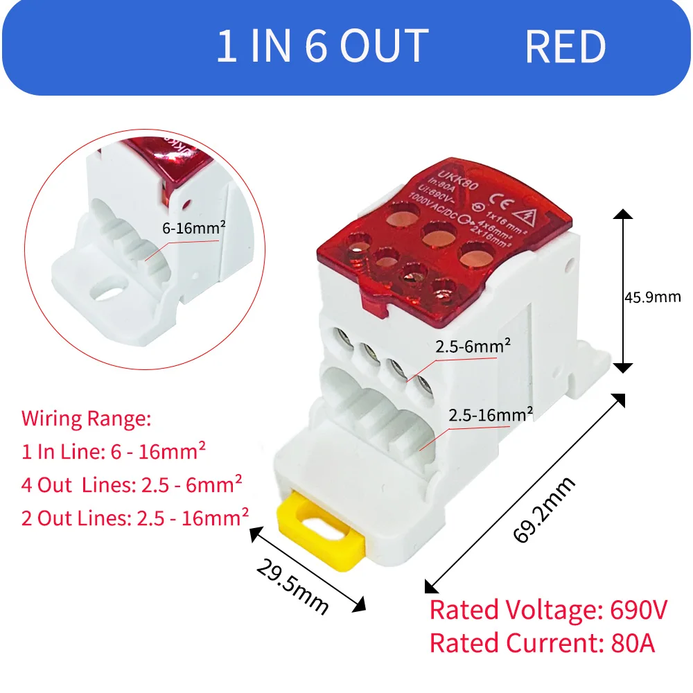 

UKK80A Однополюсный разветвитель мощности, большой ток, один в нескольких выходах, распределительная клеммная колодка для ответвления на DIN-рейку UKK80A