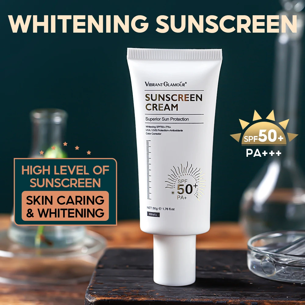 VIBRANT GLAMOUR Sunscrean Cream SPF50+ Anti-Aging Uv Whitening Brighten Moisturizing Body Protection Skin Repair Care 50g |