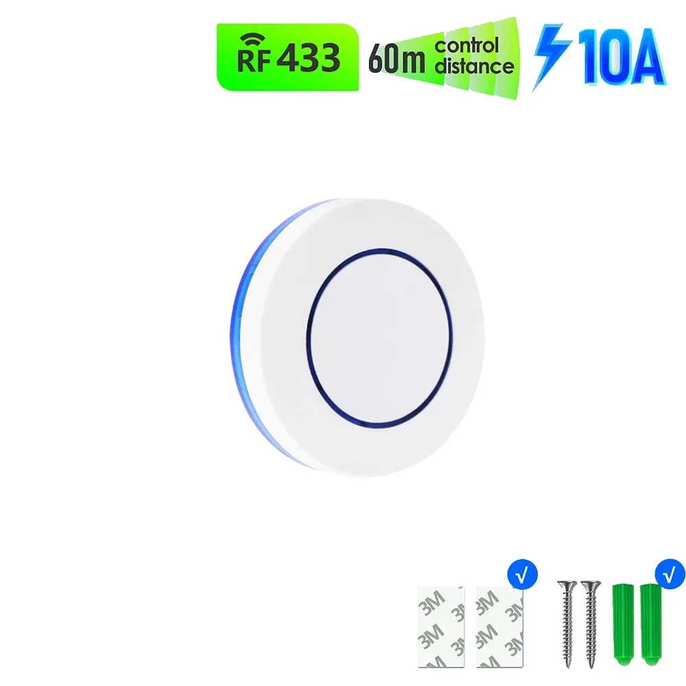 

433 МГц беспроводной релейный переключатель света приемник дистанционного управления AC 110 В 220 В 10 А и RF кнопочный круглый передатчик для светодиодного освещения