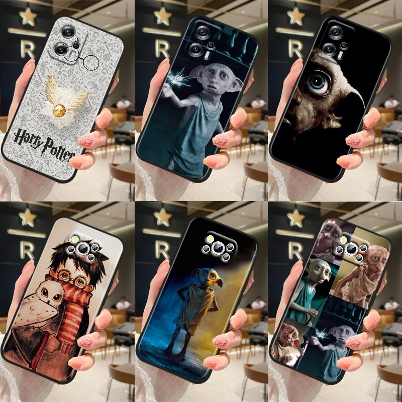 

P-potters Dobby Cute For Xiaomi Poco M5 M4 X4 X3 F3 GT NFC M3 C3 M2 F2 F1 X2 Pro Silicone Black Phone Case