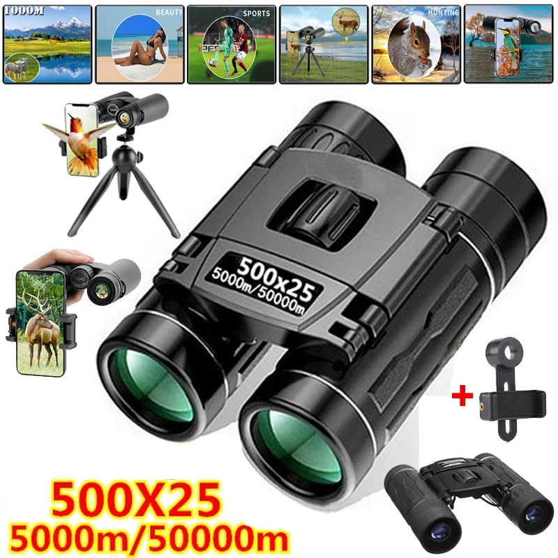 

Портативный бинокль с Hd зумом 5000 м/50000 м, телескоп 500X25, мощный складной бинокль с дальним зрением для охоты, туризма, спорта