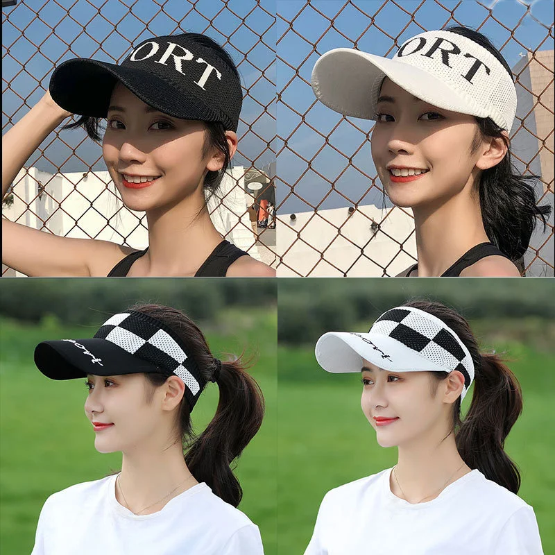 

Fashion Women Summer Sports Sun Cap Lady Outdoors plaid knitting Visor UV Protection Top Empty Tennis Golf Running Sunscreen Hat