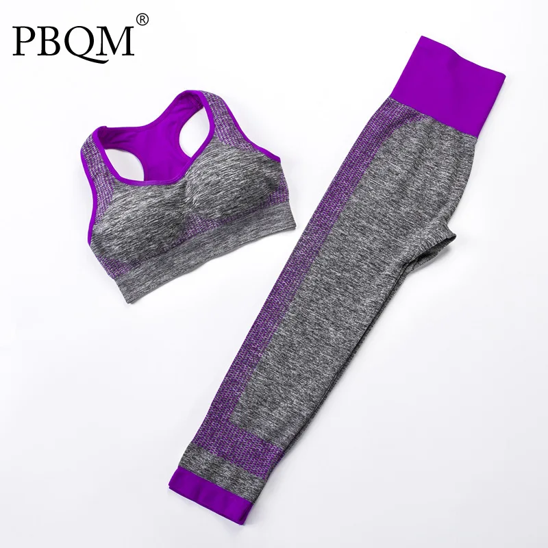 PBQM 2 шт. бесшовный Женский комплект для йоги тренировочная спортивная одежда