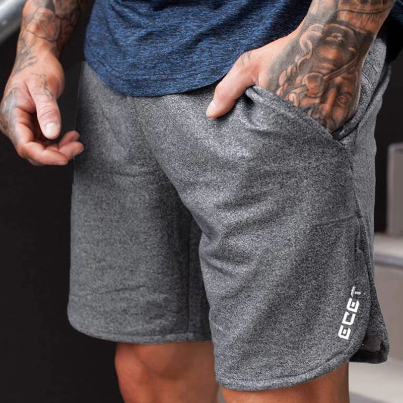 

ECET-pantalones cortos deportivos para hombre, ropa informal holgada de algodón con estampado, para gimnasio, correr, entrenamie