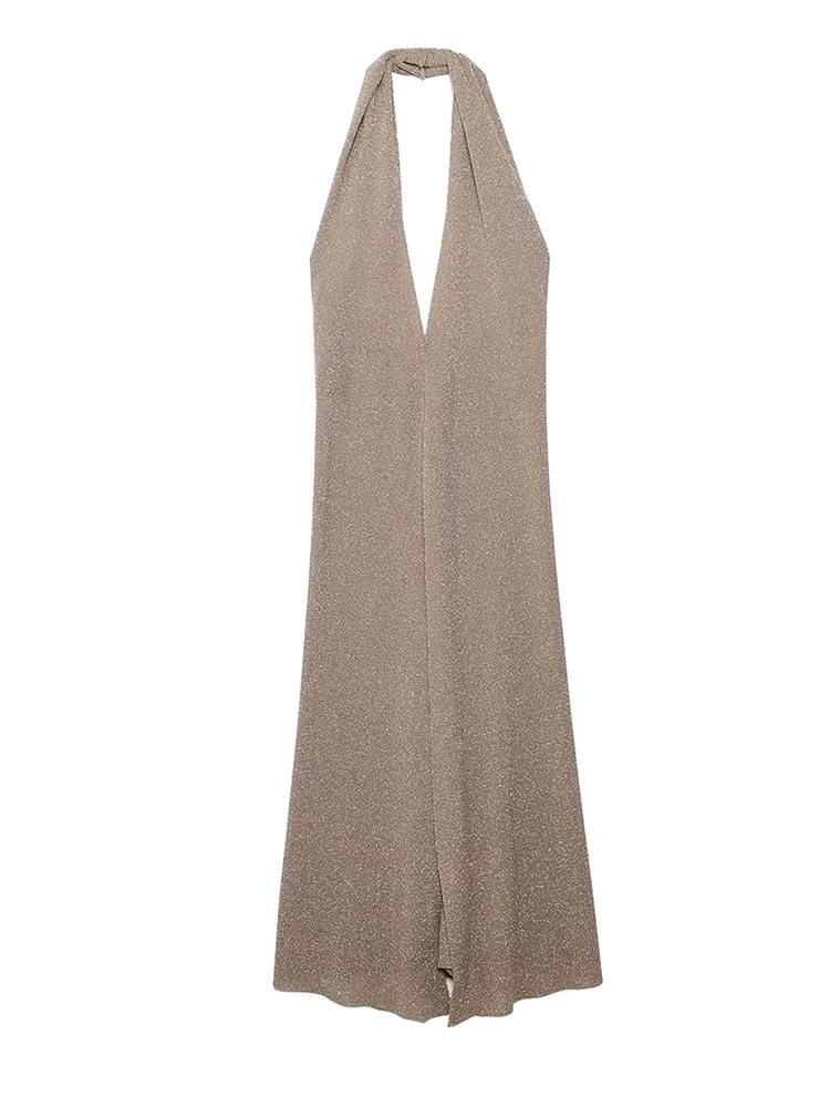 

YENKYE　Women Fashion Long Halter Knit Tank Tops Vintage Backless Sleeveless Female Camis