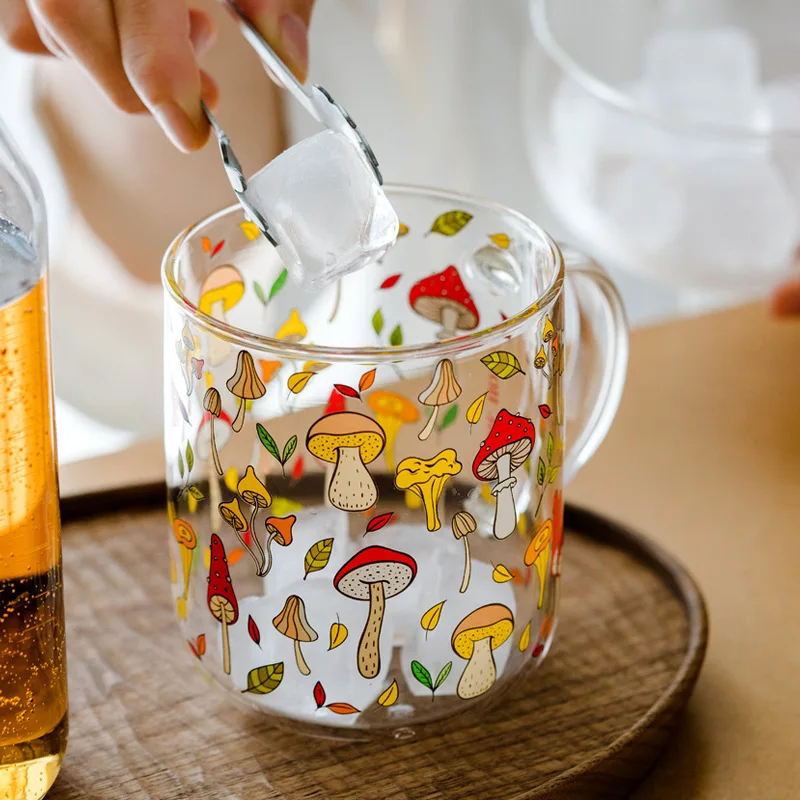 

Heat-resistant Handle Glass Breakfast Milk Cup Cute Office Home Coffee Cup Lemon Mushroom Pumpkin Pattern Water Cup