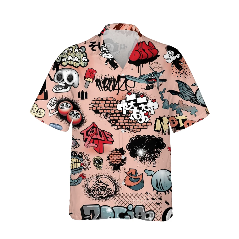 Jumeast 3d Cool Graffiti Art Printed Hawaiian Funny Shirt Men Vintage Short Sleeve Shirts Mens Fashion Casual Hip Hop Streetwear