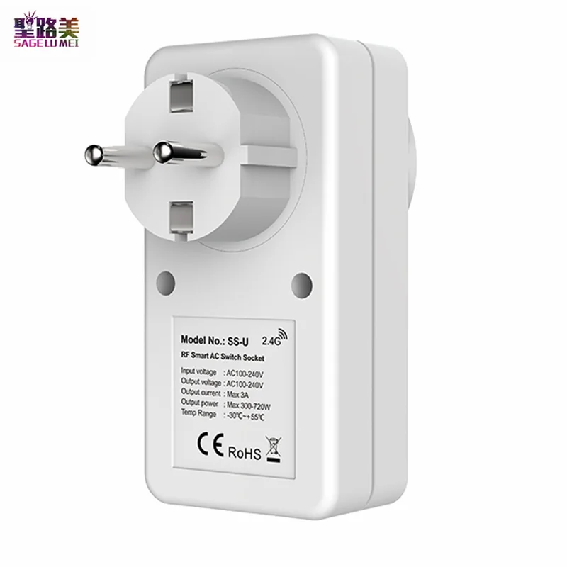 

110-220VAC 2.4G RF Smart AC Switch Socket SS-U Wireless Remote Control Relay output 300W-720W To Switch single color LED lamp