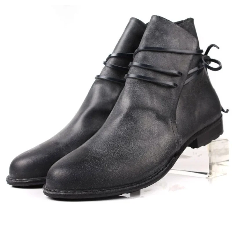 

Men's Boots Casual Round Toe Fashion High-top Men's Boots Leather Matte Black Gray Retro Hand-stitched Cowboy Leather Boots Male