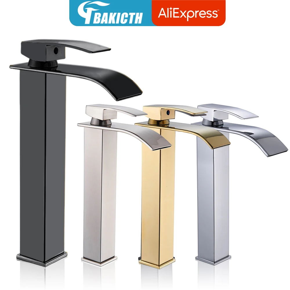 

Bakicth Waterfall Basin Sink Faucet Black Faucets Brass Bath Faucet Hot&Cold Water Mixer Vanity Tap Deck Mounted Washbasin Taps