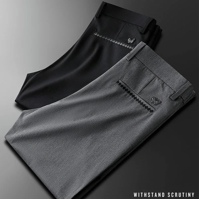 Light luxury gray western pants butterfly casual business pants men's spring and autumn men's pants slim straight men's pants