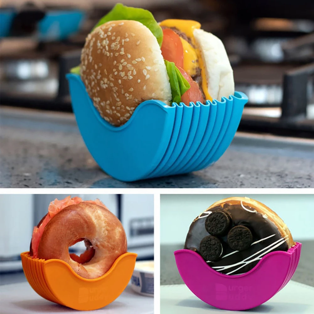 

Contact-free Burger Food Fixed Clip Shell Sandwich Hamburger Silicone Rack Holder for Household washable Kitchen Convenient Part