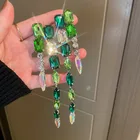 Модные квадратные зеленые серьги FYUAN с кристаллами, большие женские длинные геометрические висячие серьги с кисточками для женщин, ювелирные изделия, подарки