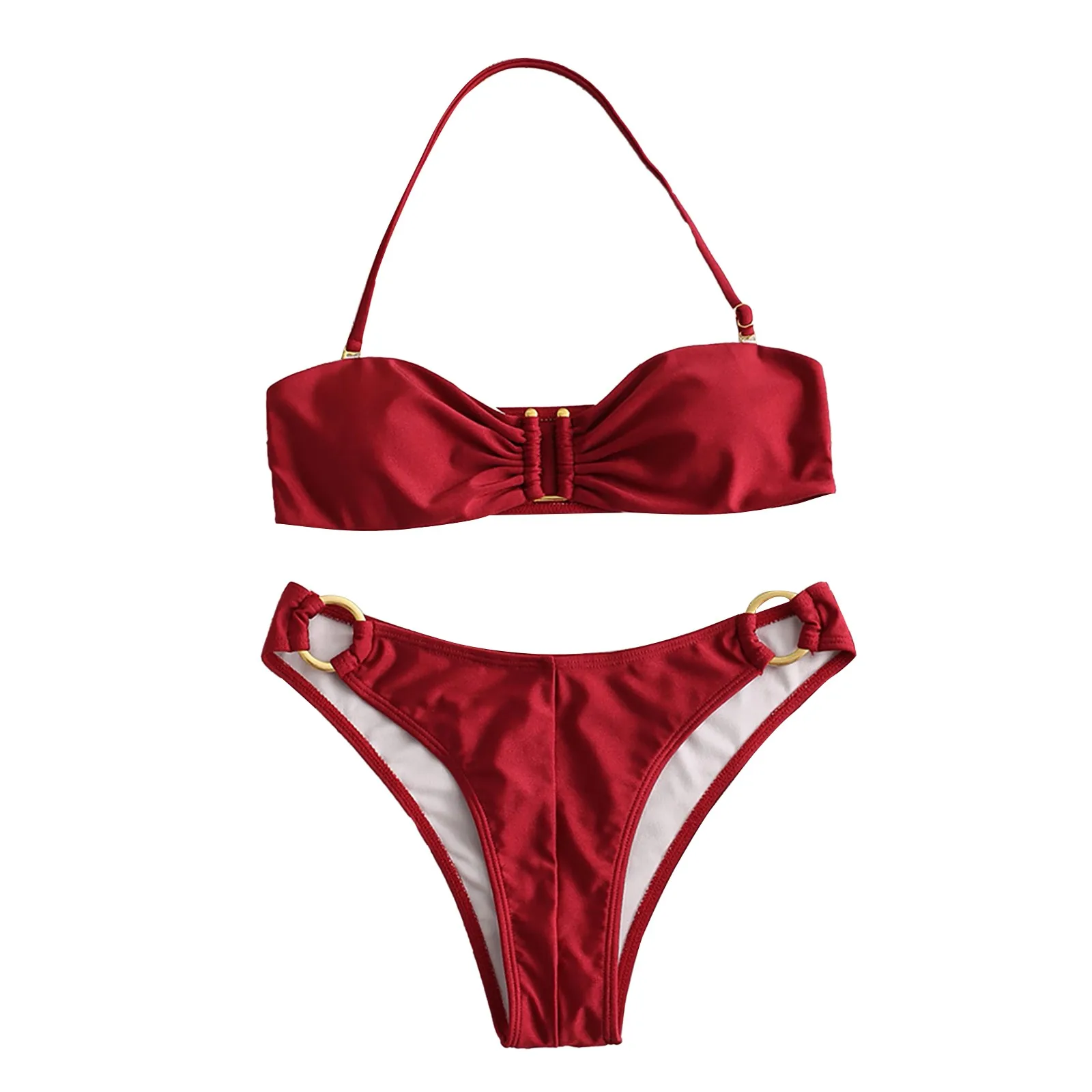 

Swimsuit Swimsuit Piece Split Solid Color Women's Two Sexy Fashion Bikini Swimwears Tankinis Set Bathing Suit Top Large Chest