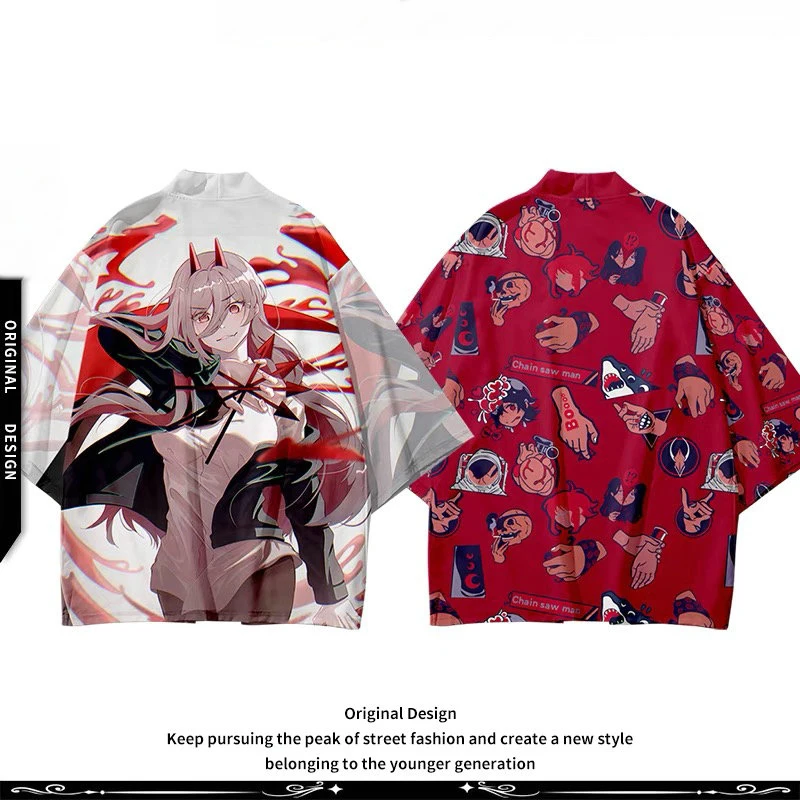 Harajuku Japan Anime Print Chainsaw Man 3d Kimono Shirt Cloak Costume Fashion Men Women Seven Point Sleeve Tops Cardigan Jackets