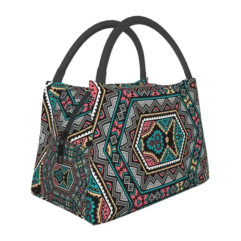 

Colorful South African Hexagon Tribal Pattern Insulated Lunch Tote Bag for Women Bohemia Style Portable Thermal Cooler Bento Box