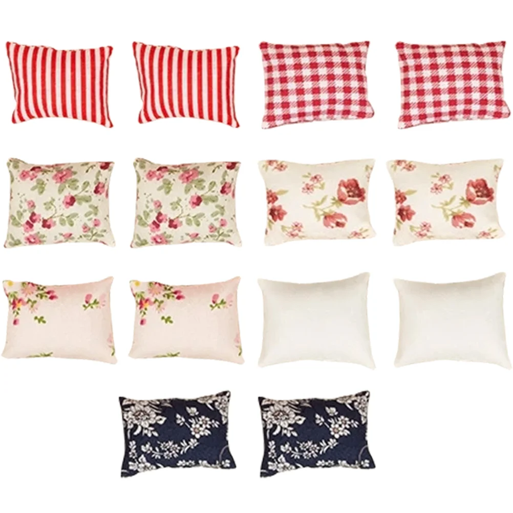 

14 Pcs Desktop Miniature Pillows Sofa Throws Couches Tabletop Adorable Baby Dolls Model Compact Gift Box House Decor
