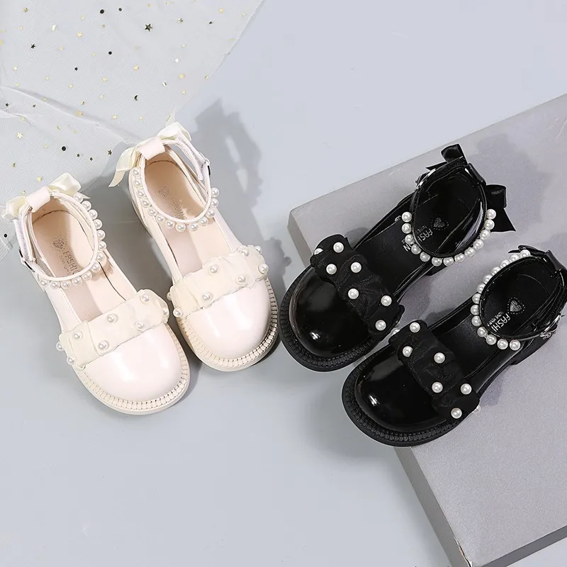 

Туфли детские с жемчугом, Нескользящие, глянцевые, на нескользящей подошве