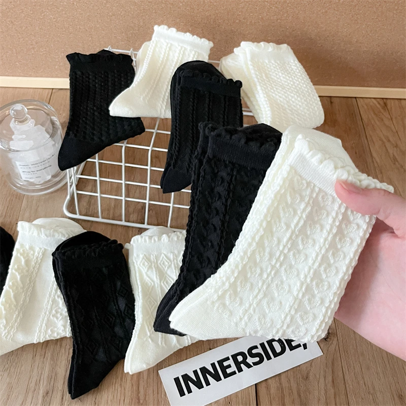 

Женские носки, высококачественные хлопковые впитывающие пот дышащие милые Классические носки, черные, белые милые японские милые короткие ...