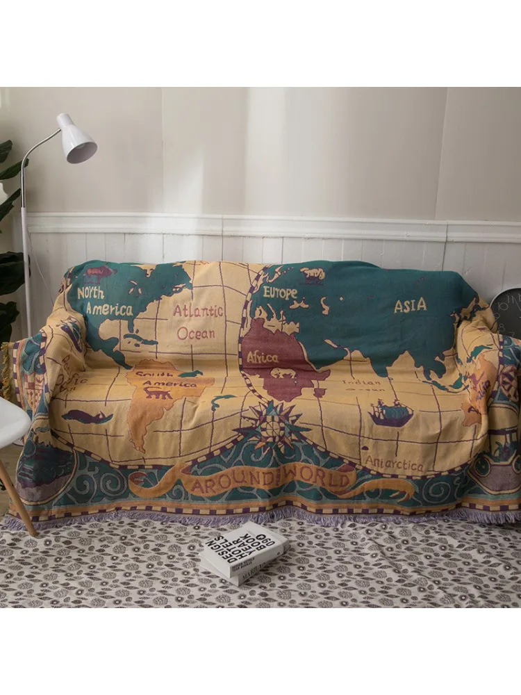 Тканые пледы в стиле бохо с кисточкой стильное одеяло картой мира подходящее для