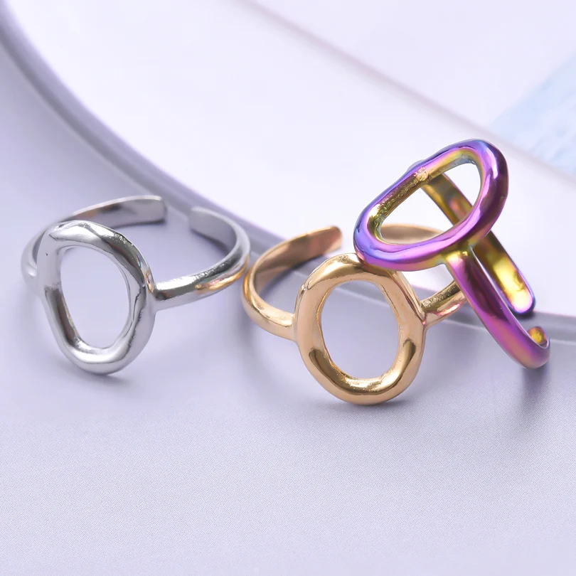 

Stainless Steel Silver Color Irregular Hollow Opening Rings for Women Couple Fashion Simple Geometric Party Jewelry Gifts DIY