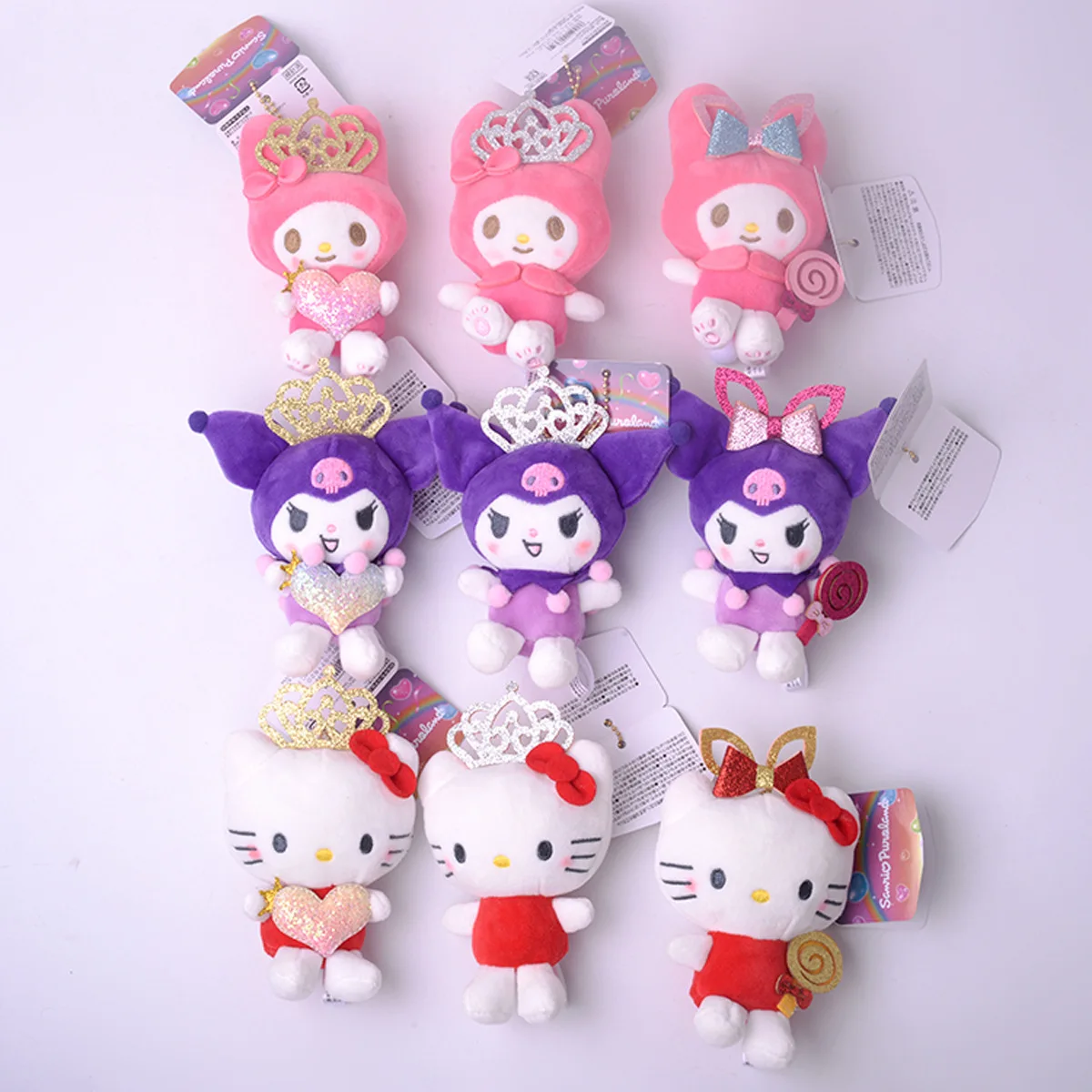 

Sanrio Kuromi My Melody Hello Kitty Cute Exquisite Cartoon Anime Crown Hug Love Candy Meow Plush Doll Pendant Toys Children Gift