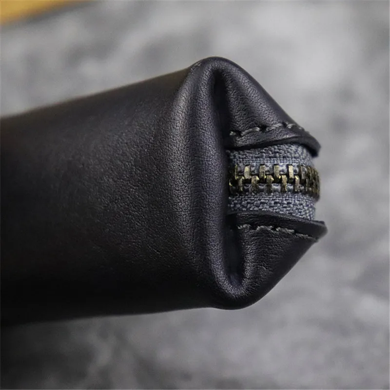 Retro casual high quality natural real leather men's and women's universal zipper car key case mini cute waist hanging bag