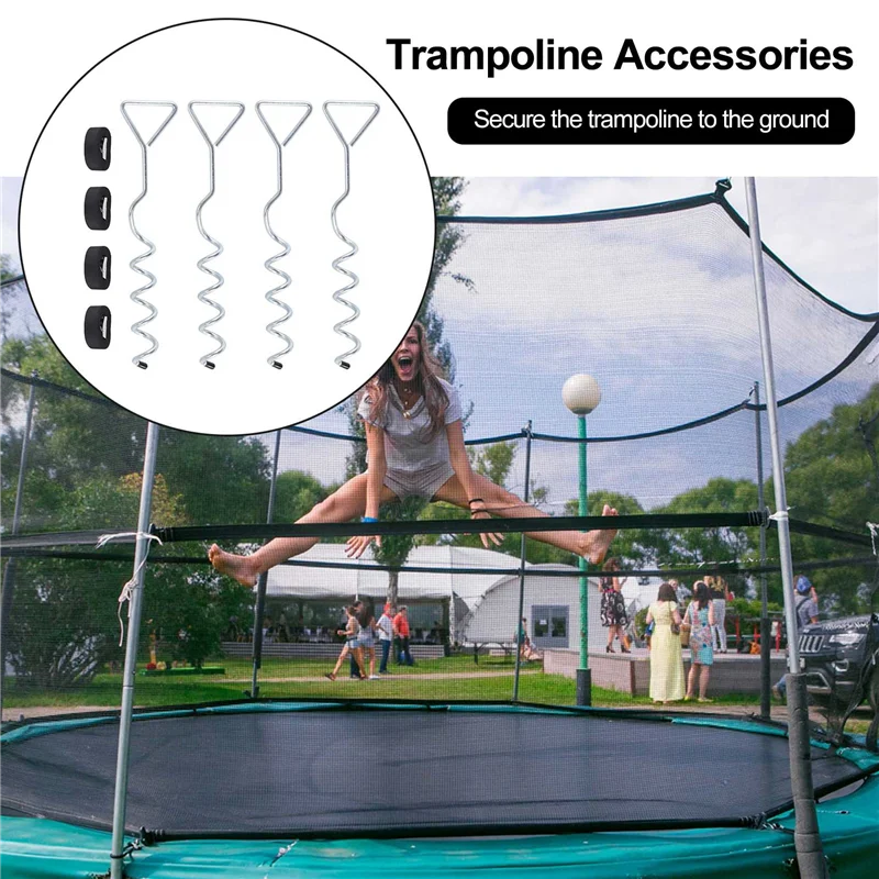 

Heavy Duty Trampoline Parts Corkscrew Shape Steel Stakes Anchor Kit for Trampolines-Set Of 4 Silver 4 Strong Belt