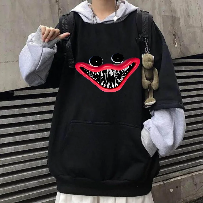 

Huggy Wuggy Poppy Playtime Fake Two Hoodie Anime Game Print Sweatshirt Women Tops Autumn Winter Pullover Harajuku Sudaderas