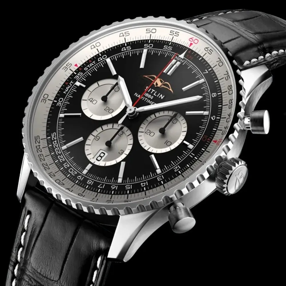 

Breitling Watch Top Leather Fashion Business Chronograph 47mm Dial Luxury Quartz Men's Watch with Gift Box Relogios Masculinos