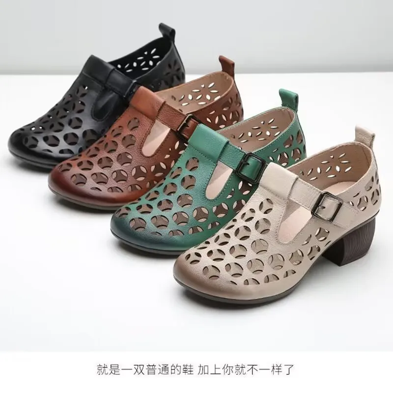 

Soft Surface Hollowed Out Single Shoe Women's Thick Soled Spring and Summer New Breathable Buckle Sandals Women Casual Shoes