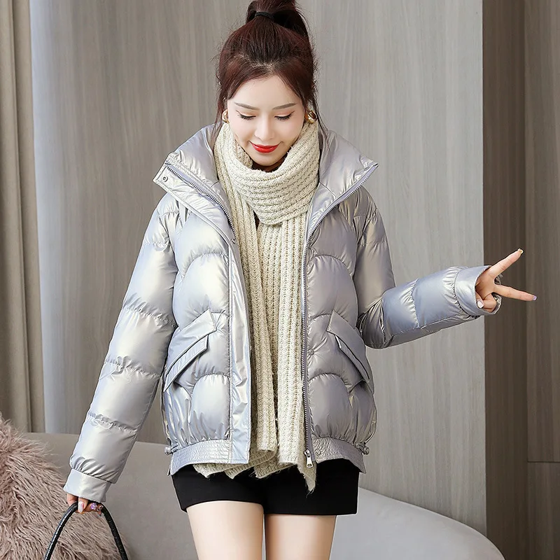 sweet girl korean parkas cotton jacket women's 2022 short winter glossy cotton jacket fashion thickened cotton loose jacket