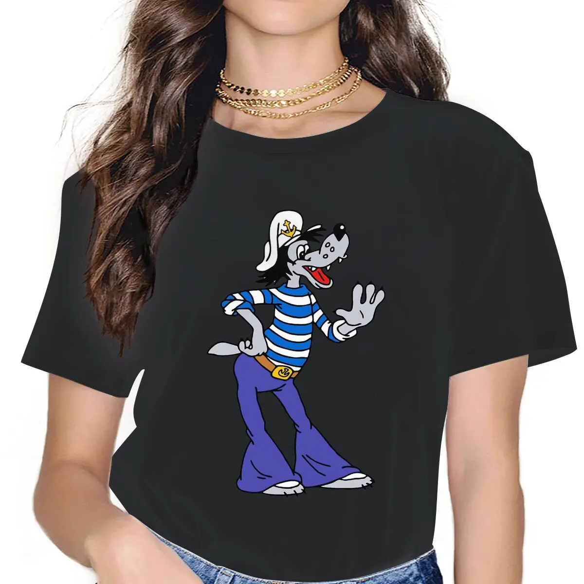 

Футболка с простым принтом для девочек и женщин Nu Pogodi Squat Wolf Witty 5XL Blusas Harajuku повседневные винтажные Топы с коротким рукавом