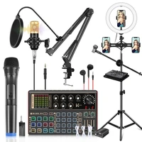puluz english version sound card mixer wireless microphone kits with ring light live streaming set