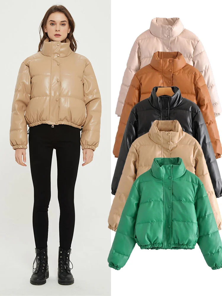 

Autumn and winter new women's fashion temperament imitation leather bread cotton jacket short coat