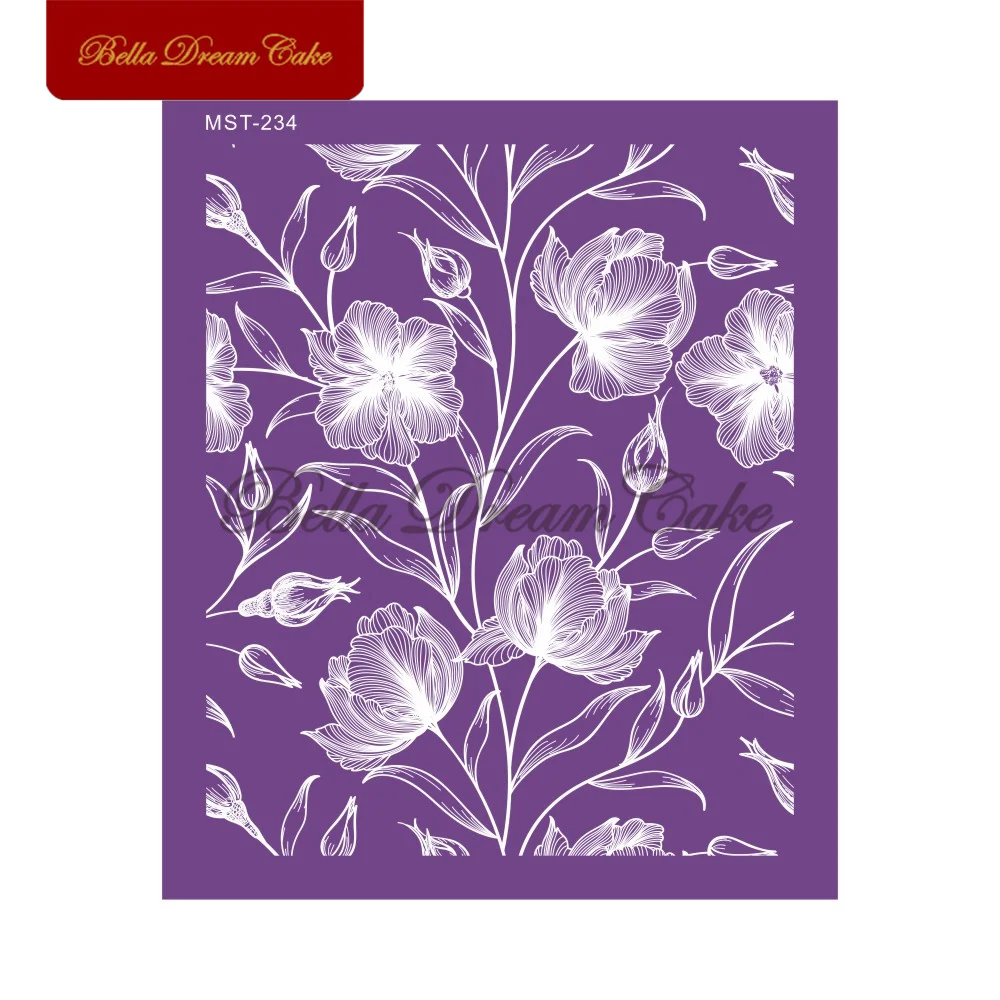 Цветочный шаблон тюльпана для рукоделия Королевский крем рамка торта ткань