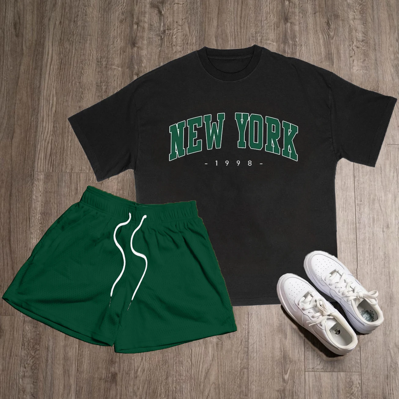 2023 Summer New Letter Pattern Street Men's Clothing Daily Outdoor Casual T-shirt Shorts Two Piece Simple Unisex Couple Set