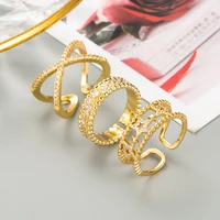 fashion gold color metal white zircon stars open ring punk vintage geometric adjustable ring for women party jewelry