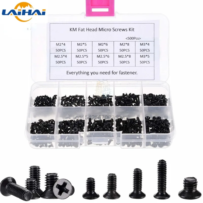 

250Pcs/500Pcs M2 M2.5 M3 KM Screw Flat Head Phillips Screws Laptop Notebook Screws Set Kit for computer small screw