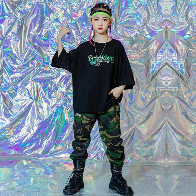 Kids Cool Hip Hop Clothing Oversize Tshirt Camo Pants Streetwear For Girls Boys Jazz Dance Costume Stage Wear Clothes