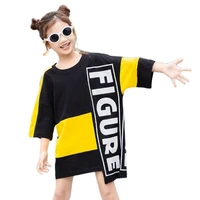 new 2022 spring summer cotton blend girls t shirt korean version round neck mid length fashion casual loose childrens clothing