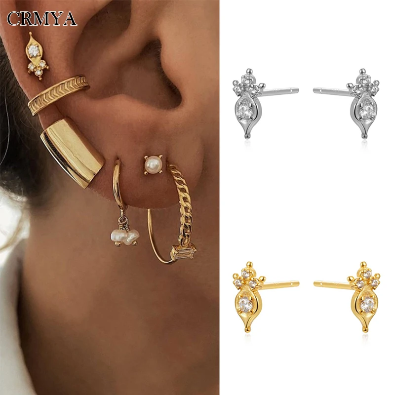 

CRMYA Gold Silver Plated Stud Earrings for Women Trend Piercing CZ Zircon Stud Earrings 2022 Jewelry Accessories Wholesale