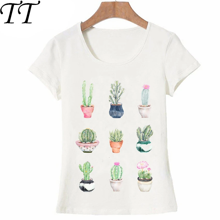 

Новинка, яркая женская футболка с рисунком кактуса, акварели, женские футболки, милые футболки для девочек