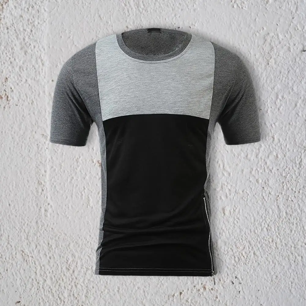 

Men T-shirt Contrast Color O Neck Short Sleeve Patchwork Summer Top For Men Streetwear 2022 Summer Casual Shirts Male Clothes